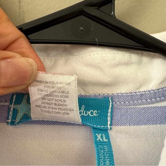 Fresh Produce 100% Cotton Button Up Blouse Top Size XL Blue White Striped Casual - Picture 8 of 10